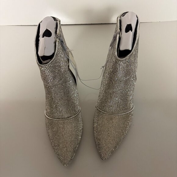 A New Day Silver Rhinestone Ankle Booties Womens Size 6W Chunky Heel Pointed Toe - Picture 3 of 8